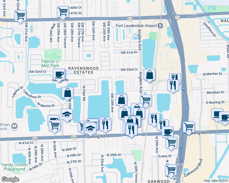 map of restaurants, bars, coffee shops, grocery stores, and more near 5532 West Lake Drive in Fort Lauderdale