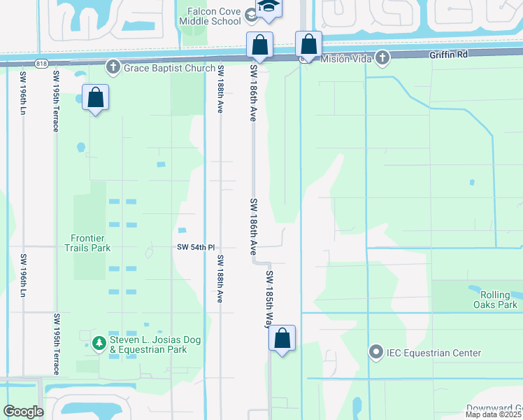 map of restaurants, bars, coffee shops, grocery stores, and more near 5310 Southwest 186th Avenue in Southwest Ranches