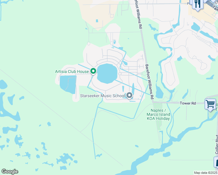 map of restaurants, bars, coffee shops, grocery stores, and more near 1598 Santiago Circle in Naples