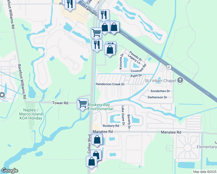 map of restaurants, bars, coffee shops, grocery stores, and more near 104 Primrose Lane in Naples