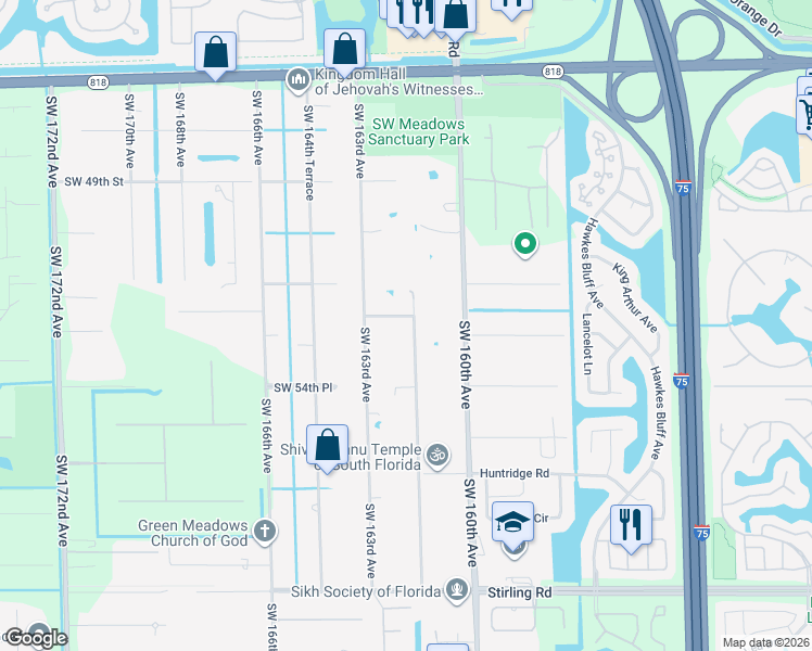 map of restaurants, bars, coffee shops, grocery stores, and more near 5301 Southwest 162nd Avenue in Southwest Ranches
