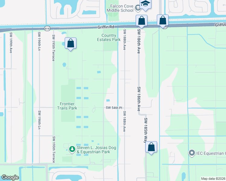 map of restaurants, bars, coffee shops, grocery stores, and more near 18901 Southwest 53rd Street in Southwest Ranches