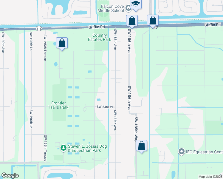 map of restaurants, bars, coffee shops, grocery stores, and more near 18901 Southwest 53rd Street in Southwest Ranches