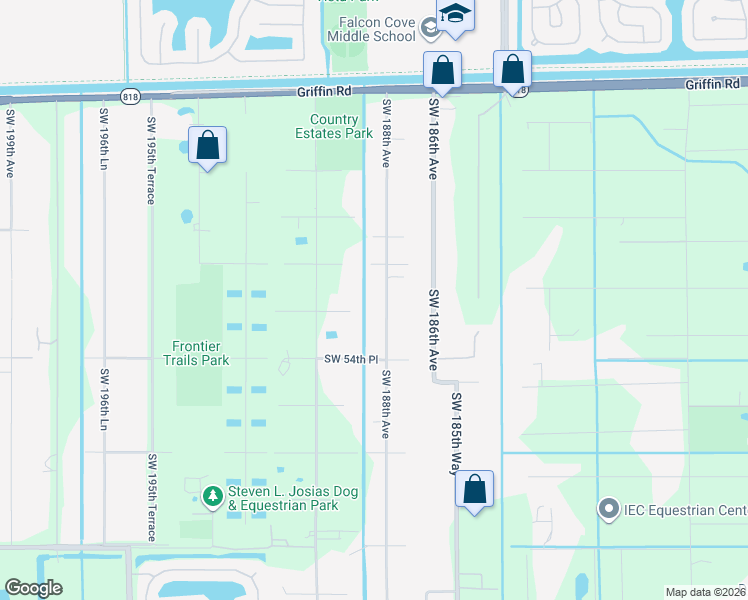 map of restaurants, bars, coffee shops, grocery stores, and more near 18901 Southwest 53rd Street in Southwest Ranches
