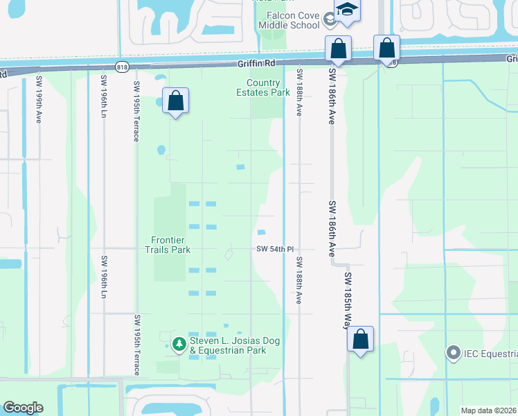map of restaurants, bars, coffee shops, grocery stores, and more near 190 The Common in Southwest Ranches