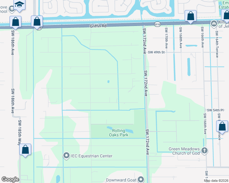 map of restaurants, bars, coffee shops, grocery stores, and more near 17520 Southwest 52nd Court in Southwest Ranches