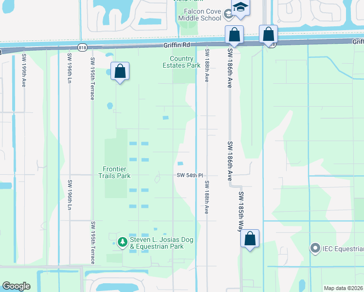 map of restaurants, bars, coffee shops, grocery stores, and more near 190 The Common in Southwest Ranches