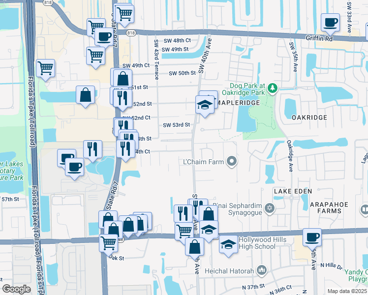 map of restaurants, bars, coffee shops, grocery stores, and more near 4031 Southwest 54th Court in Fort Lauderdale