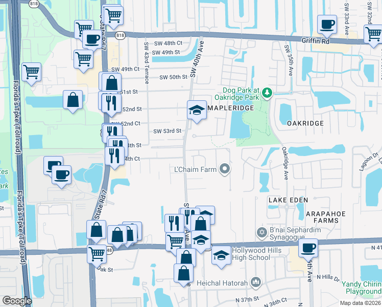 map of restaurants, bars, coffee shops, grocery stores, and more near 3920 Laurel Oak Way in Fort Lauderdale