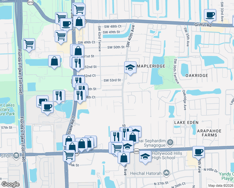 map of restaurants, bars, coffee shops, grocery stores, and more near 4031 Southwest 54th Court in Fort Lauderdale