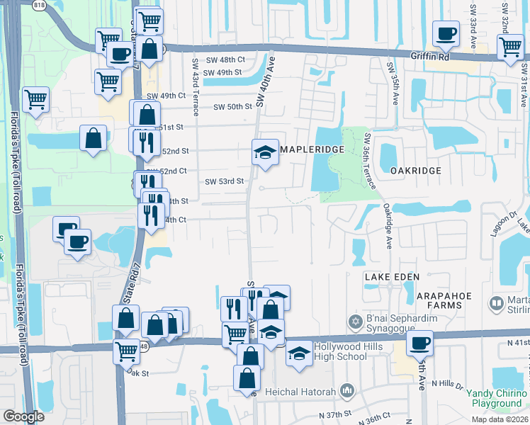 map of restaurants, bars, coffee shops, grocery stores, and more near 3909 Laurel Oak Way in Fort Lauderdale