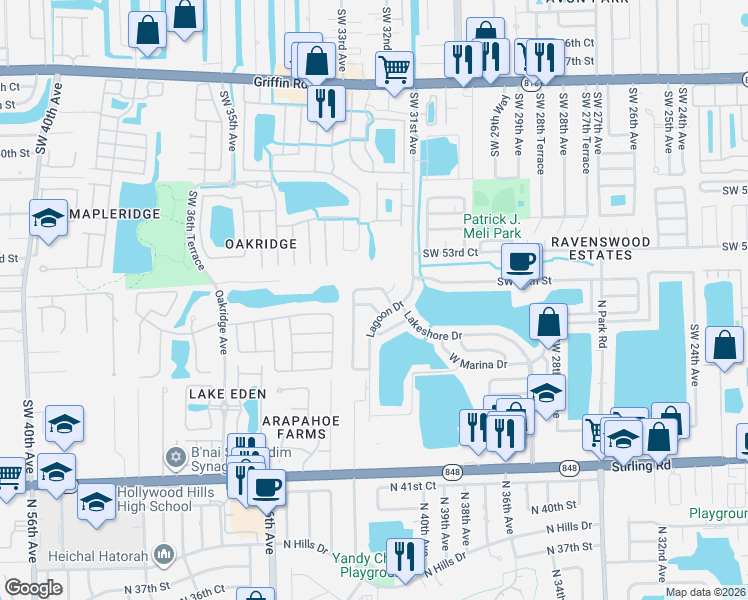 map of restaurants, bars, coffee shops, grocery stores, and more near 5510 Lagoon Drive in Fort Lauderdale