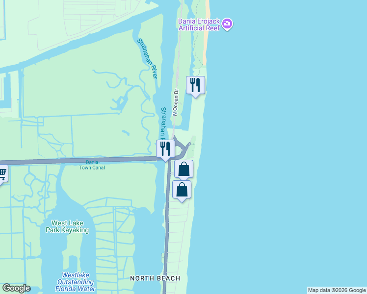 map of restaurants, bars, coffee shops, grocery stores, and more near in Dania Beach