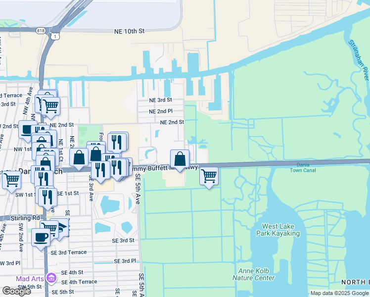 map of restaurants, bars, coffee shops, grocery stores, and more near 801 East Dania Beach Boulevard in Dania Beach
