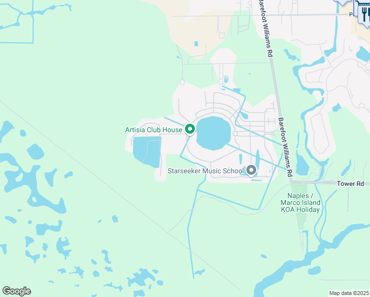 map of restaurants, bars, coffee shops, grocery stores, and more near 1495 Santiago Circle in Naples
