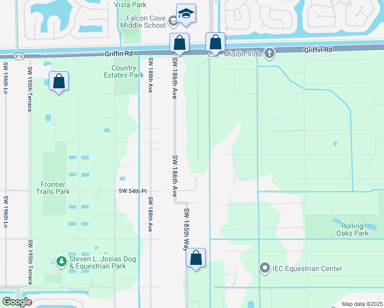 map of restaurants, bars, coffee shops, grocery stores, and more near 5310 Southwest 186th Avenue in Southwest Ranches
