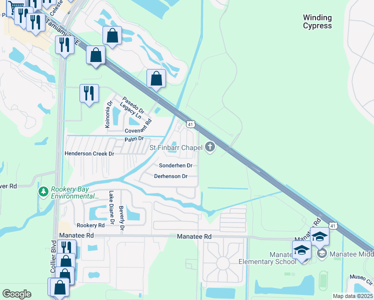 map of restaurants, bars, coffee shops, grocery stores, and more near Snapper Lane in Naples