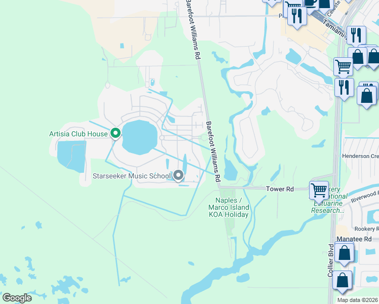 map of restaurants, bars, coffee shops, grocery stores, and more near 1448 Lucena Lane South in Naples