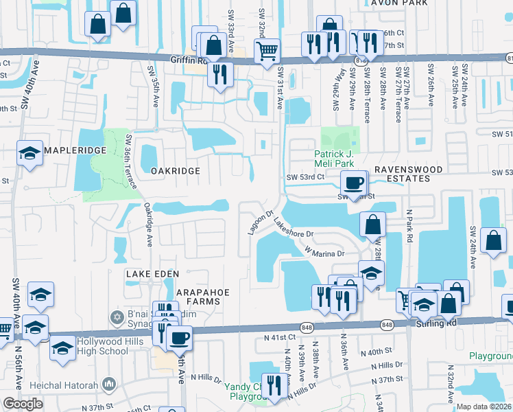 map of restaurants, bars, coffee shops, grocery stores, and more near 5510 Lagoon Drive in Fort Lauderdale