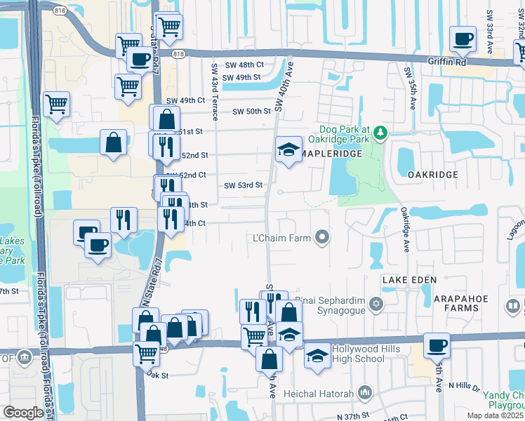 map of restaurants, bars, coffee shops, grocery stores, and more near 4031 Southwest 54th Court in Fort Lauderdale