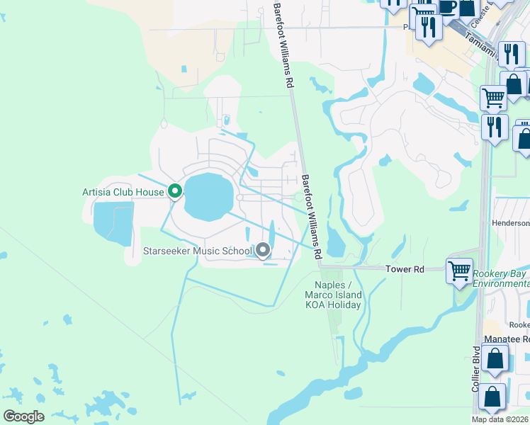 map of restaurants, bars, coffee shops, grocery stores, and more near 1404 Lucena Lane South in Naples