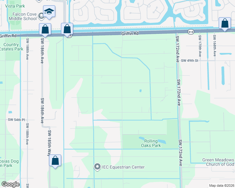 map of restaurants, bars, coffee shops, grocery stores, and more near 17801 Southwest 52nd Court in Southwest Ranches