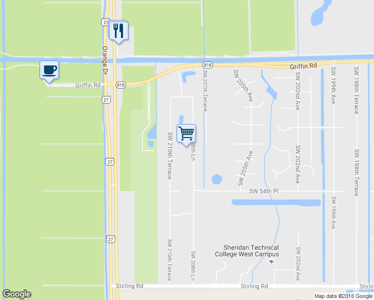 map of restaurants, bars, coffee shops, grocery stores, and more near 5105 Southwest 208th Lane in Southwest Ranches