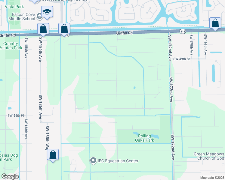 map of restaurants, bars, coffee shops, grocery stores, and more near 17801 Southwest 52nd Court in Southwest Ranches