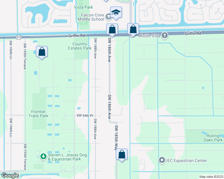 map of restaurants, bars, coffee shops, grocery stores, and more near 5201 Southwest 186th Avenue in Southwest Ranches
