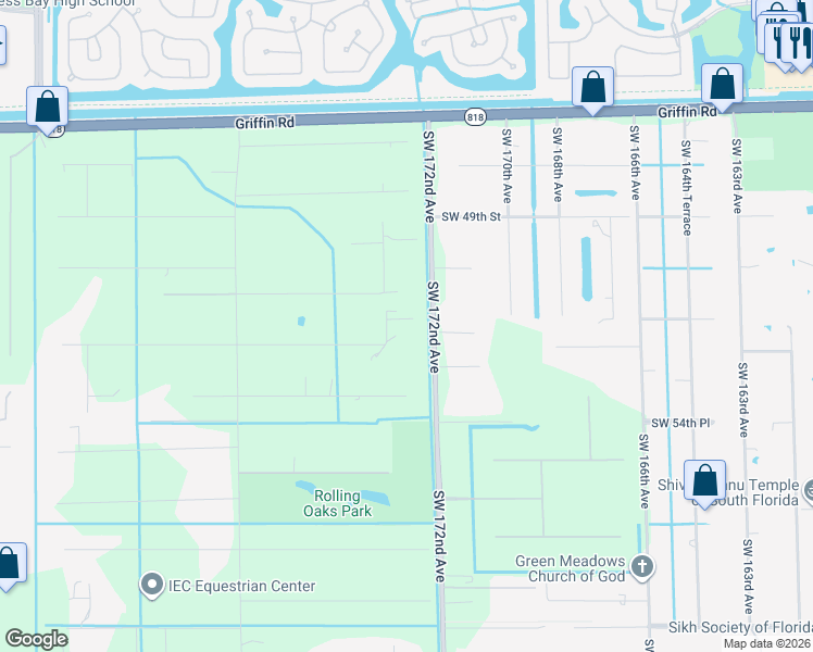 map of restaurants, bars, coffee shops, grocery stores, and more near 5101 Southwest 173rd Way in Southwest Ranches