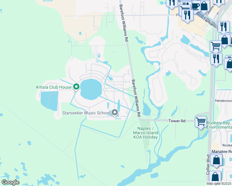 map of restaurants, bars, coffee shops, grocery stores, and more near 1404 Lucena Lane South in Naples
