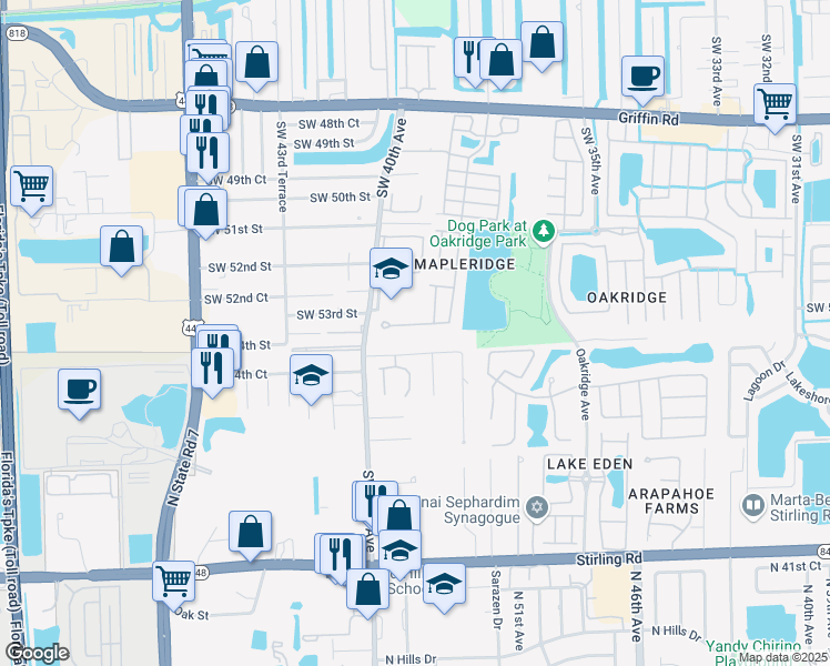 map of restaurants, bars, coffee shops, grocery stores, and more near 3900 Southwest 53rd Court in Fort Lauderdale