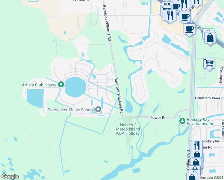 map of restaurants, bars, coffee shops, grocery stores, and more near 1405 Barefoot Williams Road in Naples