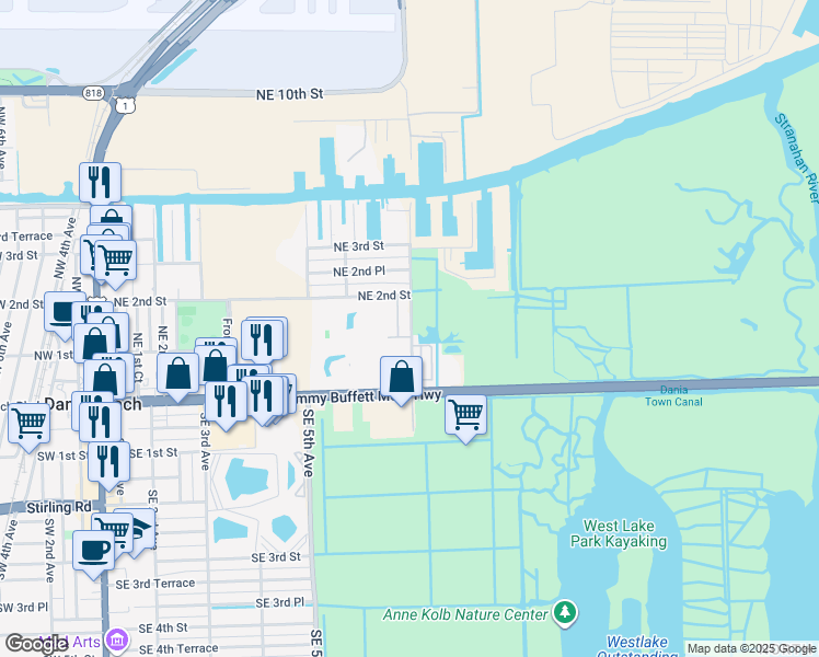 map of restaurants, bars, coffee shops, grocery stores, and more near 175 Gulfstream Road in Dania Beach