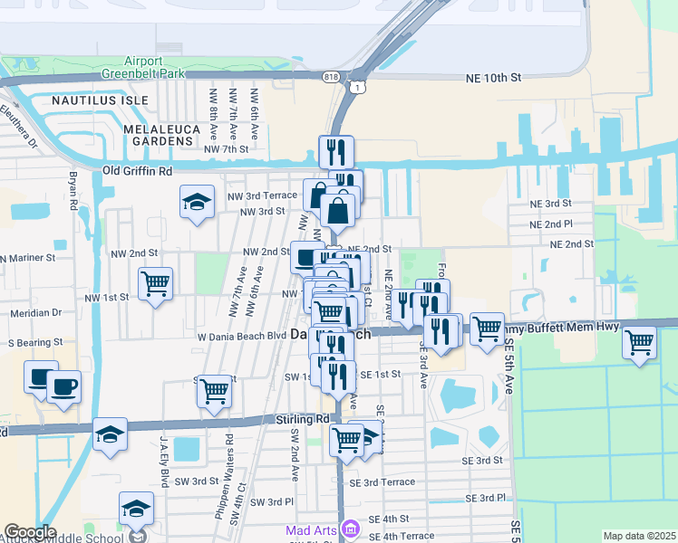 map of restaurants, bars, coffee shops, grocery stores, and more near 138 North Federal Highway in Dania Beach