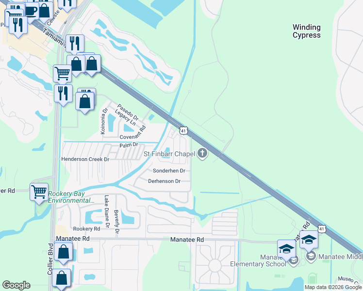 map of restaurants, bars, coffee shops, grocery stores, and more near 13598 Snapper Lane in Naples