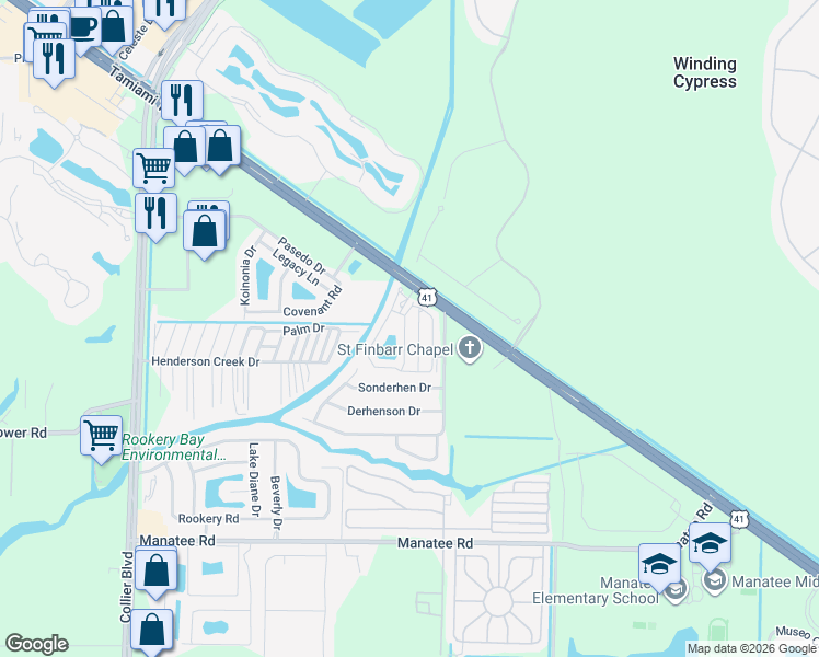 map of restaurants, bars, coffee shops, grocery stores, and more near 13598 Snapper Lane in Naples