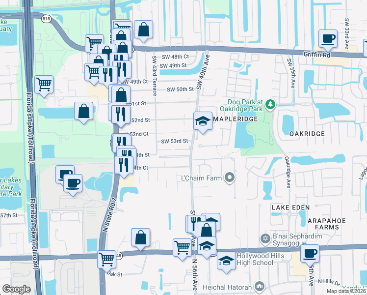 map of restaurants, bars, coffee shops, grocery stores, and more near 5333 Southwest 40th Avenue in Fort Lauderdale