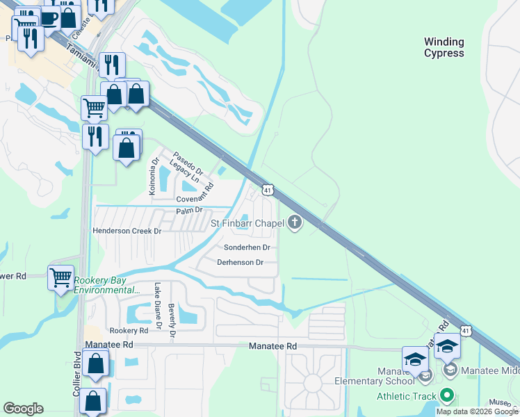 map of restaurants, bars, coffee shops, grocery stores, and more near 13598 Snapper Lane in Naples