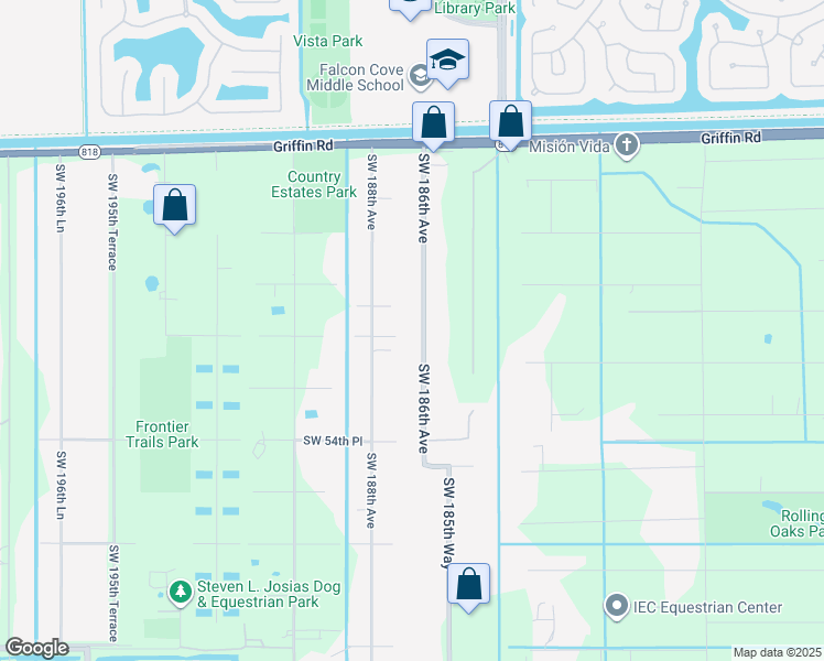 map of restaurants, bars, coffee shops, grocery stores, and more near 5201 Southwest 186th Avenue in Southwest Ranches