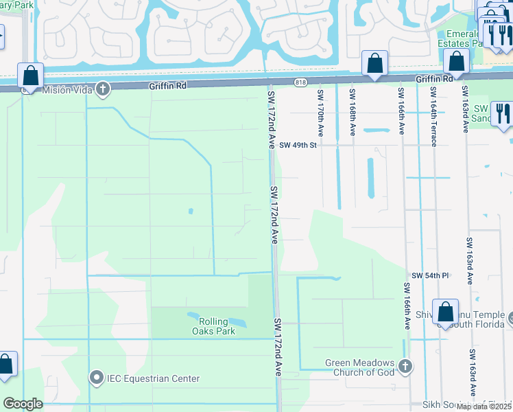map of restaurants, bars, coffee shops, grocery stores, and more near 5101 Southwest 173rd Way in Southwest Ranches