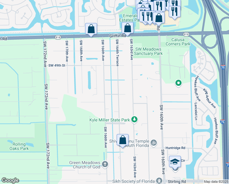 map of restaurants, bars, coffee shops, grocery stores, and more near 5109 Southwest 164th Terrace in Southwest Ranches