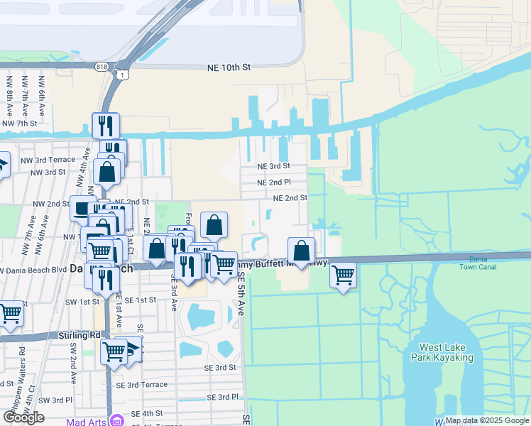 map of restaurants, bars, coffee shops, grocery stores, and more near in Dania Beach