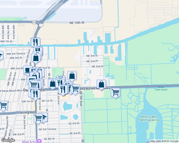 map of restaurants, bars, coffee shops, grocery stores, and more near in Dania Beach