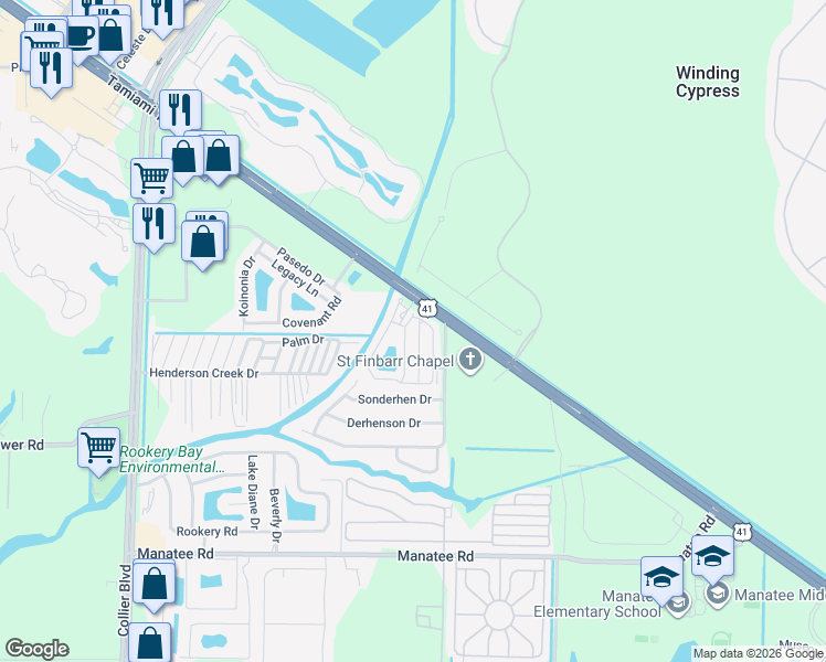 map of restaurants, bars, coffee shops, grocery stores, and more near 13598 Snapper Lane in Naples