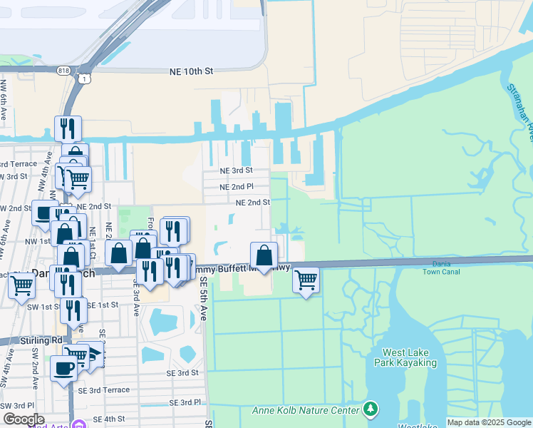 map of restaurants, bars, coffee shops, grocery stores, and more near 175 Gulfstream Road in Dania Beach