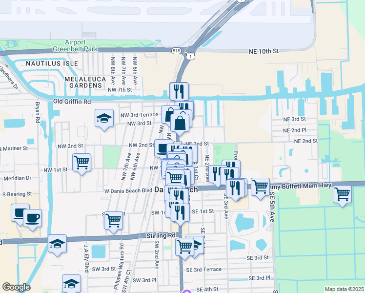 map of restaurants, bars, coffee shops, grocery stores, and more near 138 North Federal Highway in Dania Beach