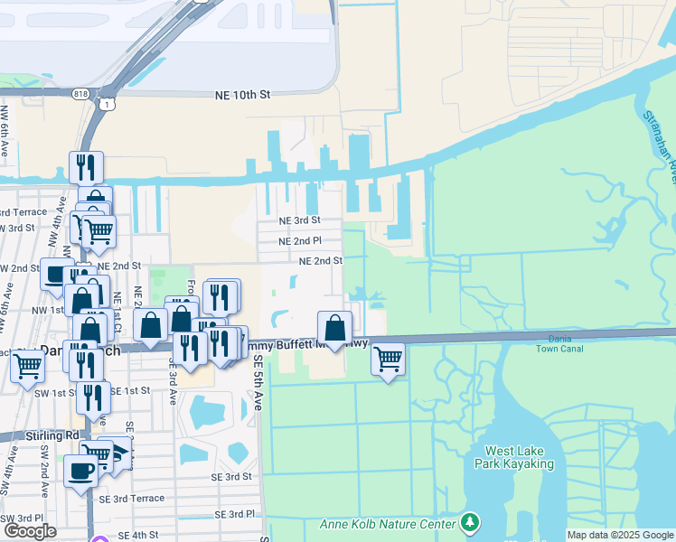 map of restaurants, bars, coffee shops, grocery stores, and more near 175 Gulfstream Road in Dania Beach