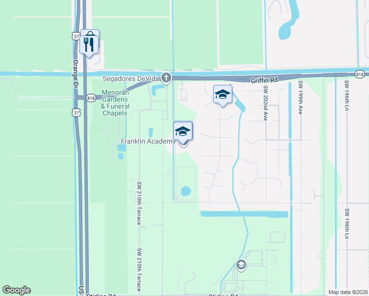 map of restaurants, bars, coffee shops, grocery stores, and more near 5000 Southwest 207th Terrace in Pembroke Pines