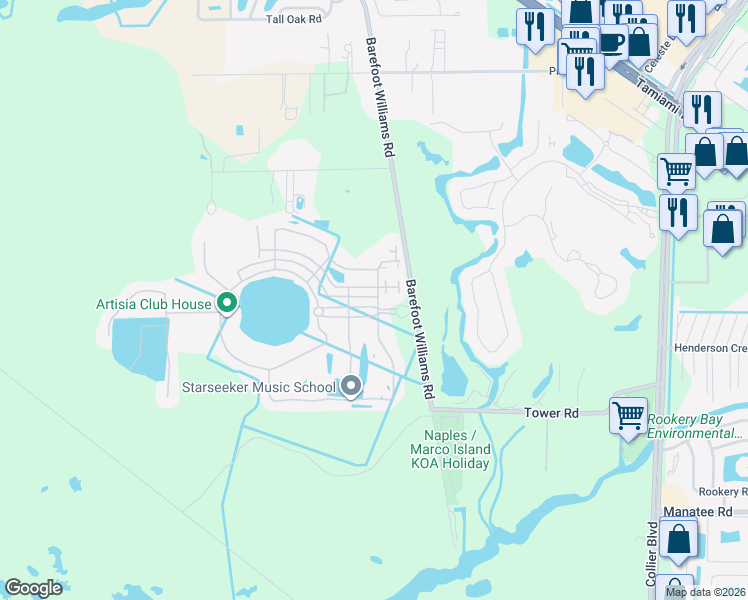 map of restaurants, bars, coffee shops, grocery stores, and more near 1404 Lucena Lane South in Naples
